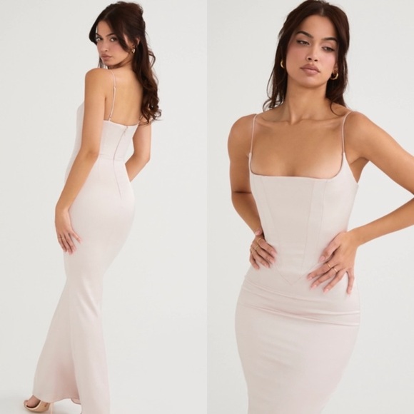 House of CB | Olivette Corset Maxi Dress I'm Crystal satin Size Large NWOT - Picture 4 of 15